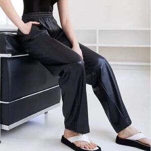 Black Faux Leather Wide Leg Pants